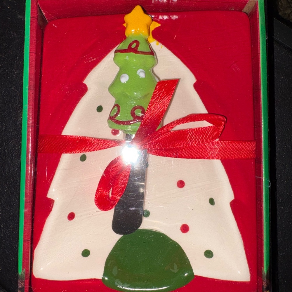 Christmas tree holiday spreader and dish new